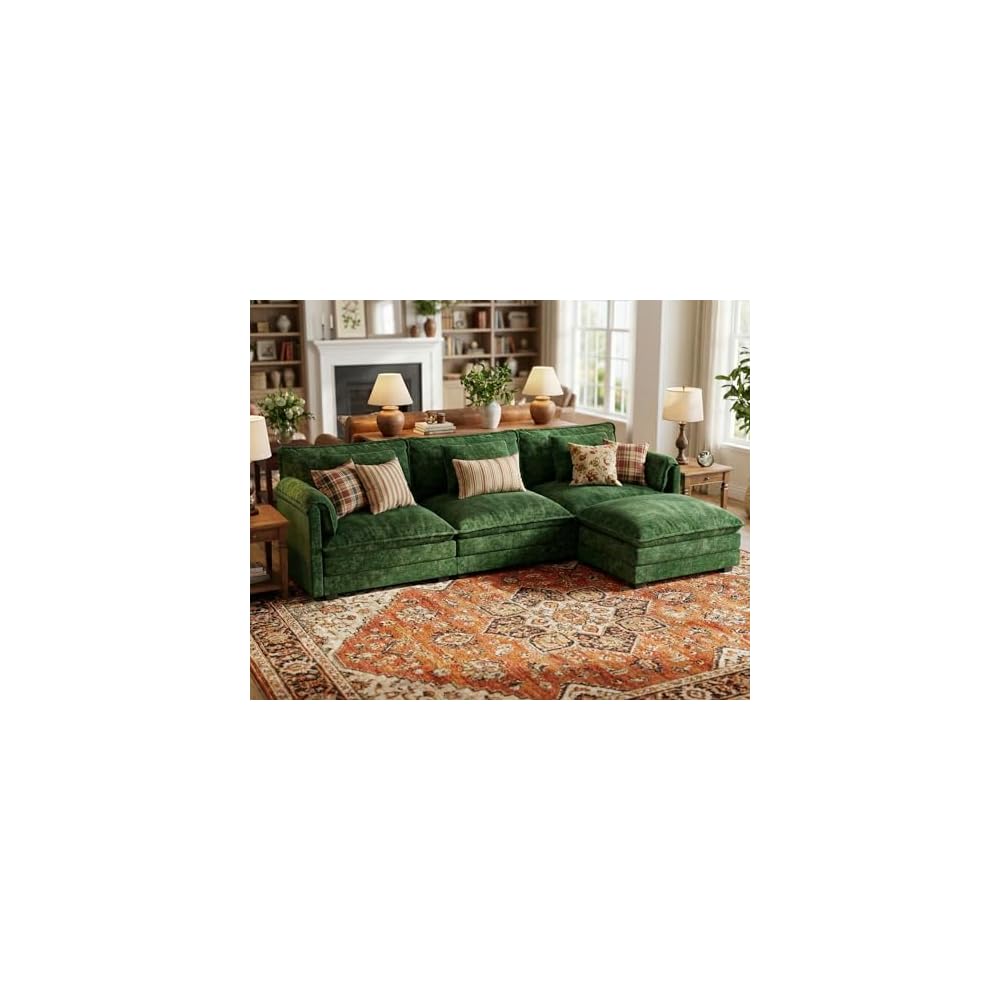 113" Oversized Modular Sectional Sofa, L Shaped Comfy Cloud Couch Sectional with Removable Cover, Wide Deep Seat Modern Sofa, Couches for Living Room, Bedroom and Apartment, Chenille, Green