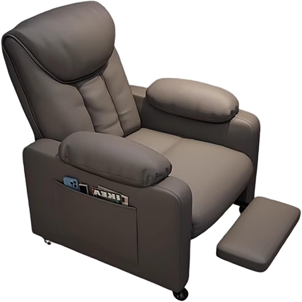 PU Leather Recliner Chair Simple Style Exquisite Furniture Genuine Leather Cigar Chair Beanbag Sofa Leisure Computer Gaming Single Sofa Chairs Minimalist Luxury for Household Use Bedroom(Slide+Pedal