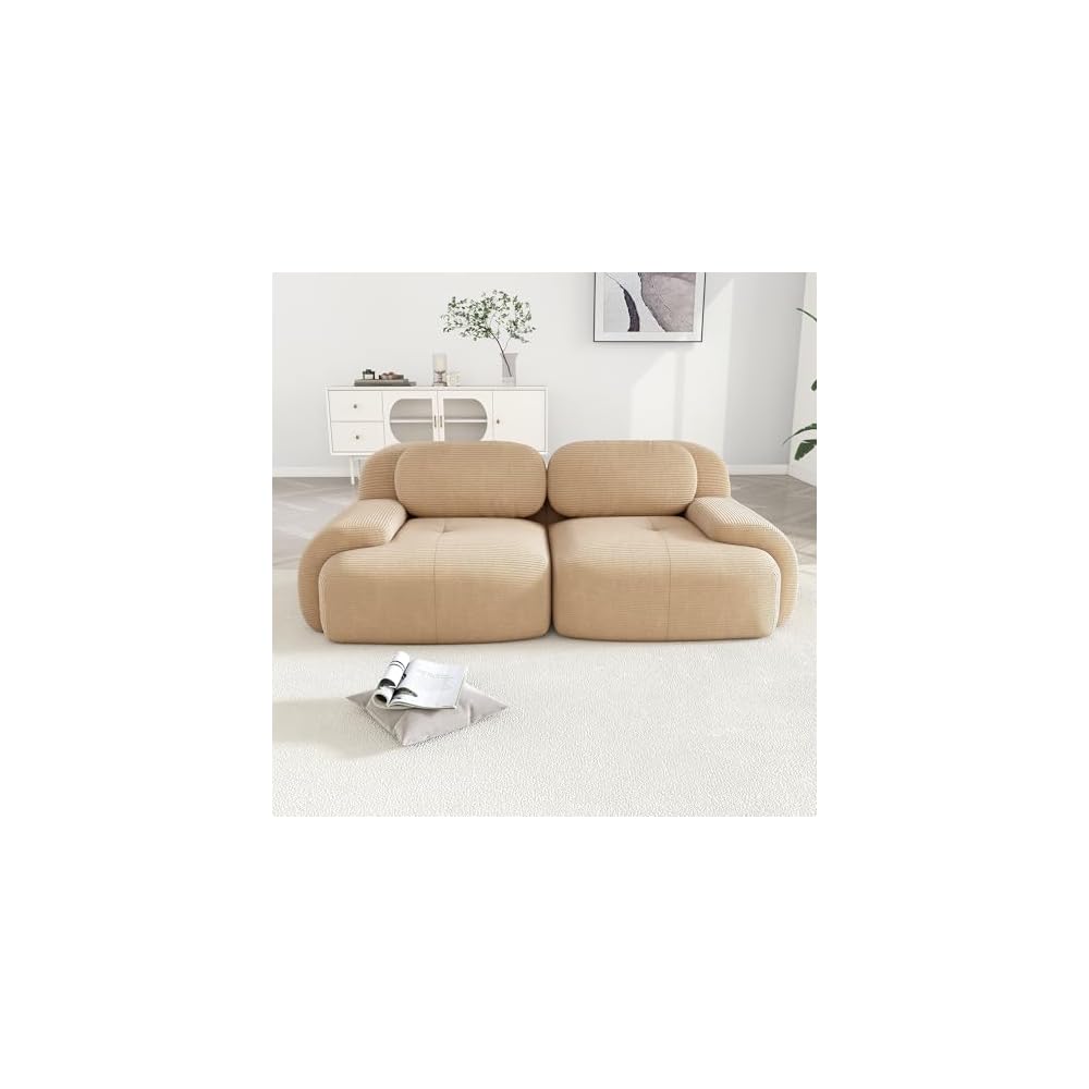 Modular Sectional Sofa Boneless Couch Corduroy Cloud Couch, Modern Deep Seat Sectional Couches for Living Room, 82" Loveseat Apartment Sofa Small Couches for Small Spaces, No Assembly(Camel)