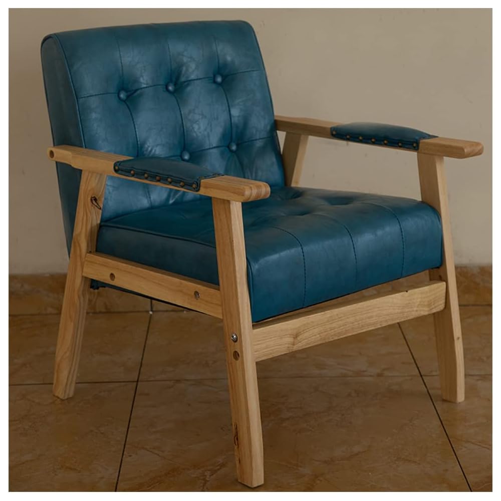 Modern Leather Upholstered Accent Chair for Living Room and Dining Chairs Mid Century Sofa Chair with Armrests Button Wingback Reading Chair for Bedroom or Reception Room Blue Colo