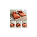 Sofa Bed, 62'' Folding Floor Couch, Compressed Convertable Sleeper Sofa, Memory Foam Couch with Pillow Back Support Armrest, 4-in-1 Futon Sofa Bed for Living Room, Tangerine