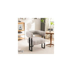 Accent Chair Grey Upholstered Teddy Velvet Single Sofa Modern Corner Round Padded Armrest Club Boucle Armchair for Living Room Bedroom Office Hotel Lounge Nursery Apartment Black Metal Stand