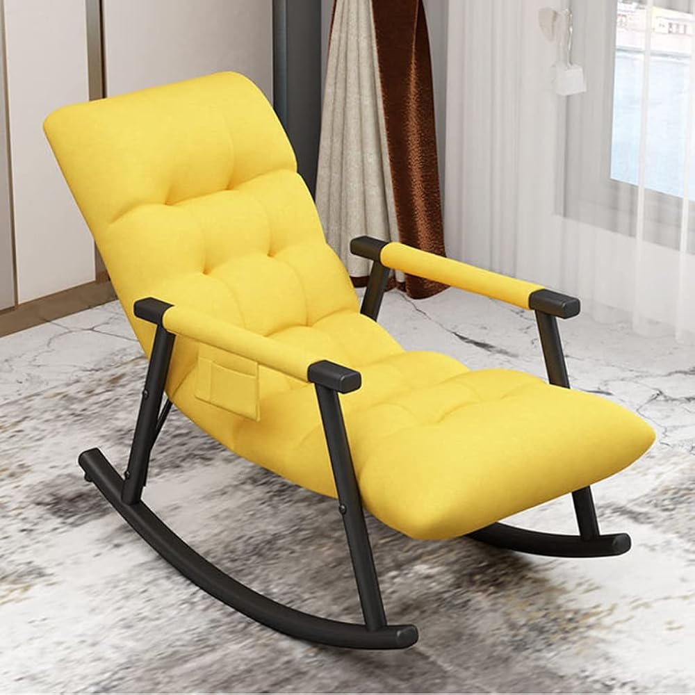 Rocking Chair Nordic Home Single Recliner Casual Lounger Living Room Deckchair Bedroom Balcony Rocking Chair Sofa Lazy Chair (Color : Yellow)
