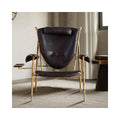 Vintage Leather Sling Lounge Chair with Metal Frame, Industrial Oil Wax Accent Chair with Arm Tray for Living Room, Cigar Lounge & Office (Brown)