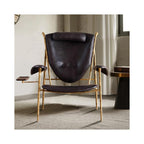 Vintage Leather Sling Lounge Chair with Metal Frame, Industrial Oil Wax Accent Chair with Arm Tray for Living Room, Cigar Lounge & Office (Brown)