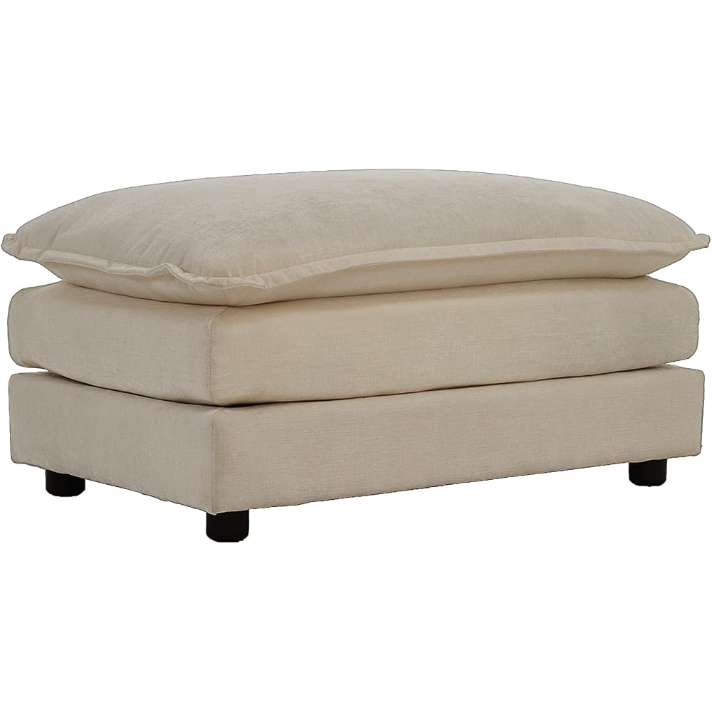 Soft Chenille Ottoman Footrest for Sectional Sofa - Comfortable Upholstered Seat Cushion, Light Coffee