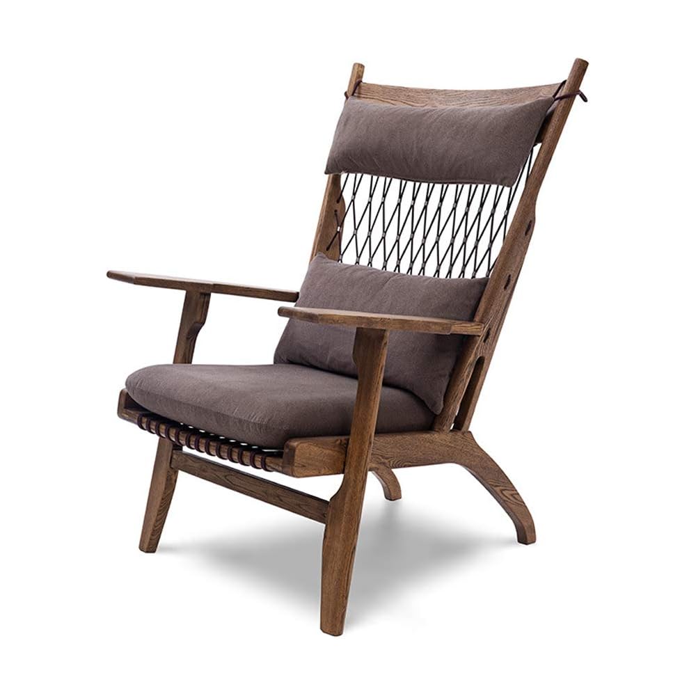 Renovation House Recliner Single Sofa Chair Simple Natural Ash Fabric Lounge Chair 80X74X108cm Walnut Color