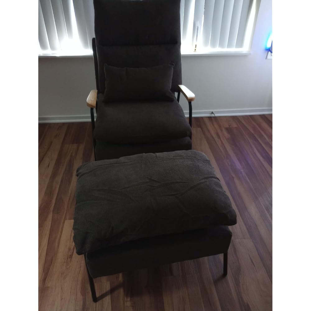 Accent Recliner Chair with Ottoman, Modern Fabric Armchair, Upholstered Sofa Bed for Living Room Bedroom, Small Space 4055 (Black Frame, Brown)