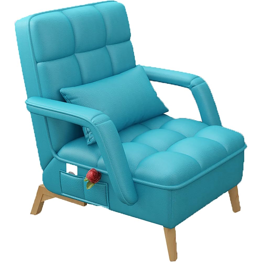 Accent Chair Living Room Chair Recliner Chair Contemporary Lounge Sofa Chair Lazy Chair Extra-Thick Upholstered Seat with Armrests Side Pocket PU Leather (Blue)