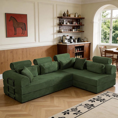 106" L-Shaped Boneless Cloud Sofa with Headrest Pillows and Toss Pillows, Modern Free Combination Modular Foam Sofa Foldable Floor Cloud Couches,No Assembly Required