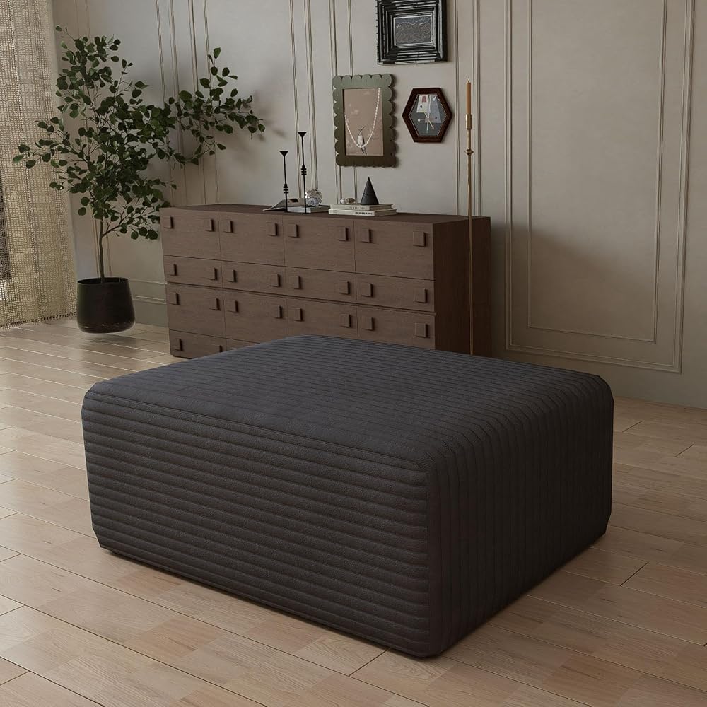 Oversized Cloud Couch Ottoman, Frameless Wide-Wale Corduroy Footrest for Living Room, High-Density All-Foam Large Rectangle Boneless Ottoman Coffee Table for Sectional Sofa (Charcoal, Ottoman)