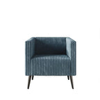 Modern Velvet Armchair with Vertical Channel Back, Padded Arms and Metal Legs, Light Blue
