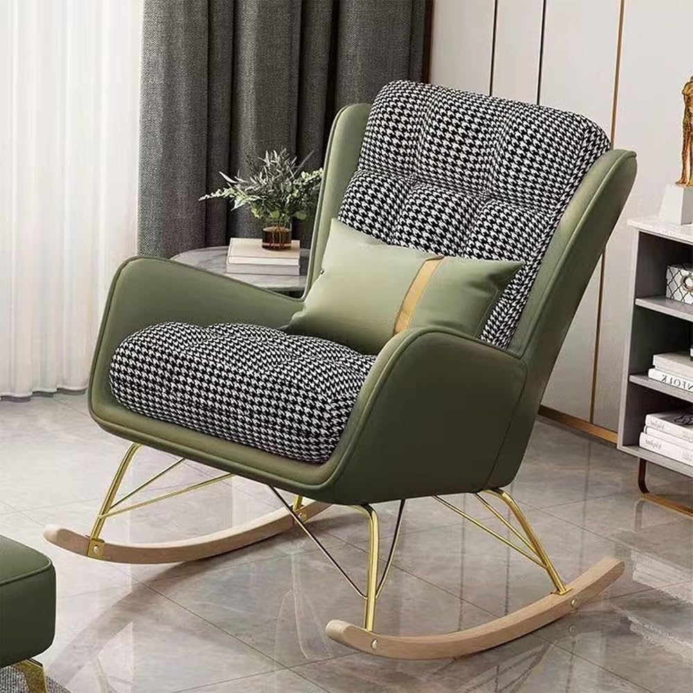 Modern Upholstered Rocking Chair with High Backrest & Armrests - Stylish Glider Chair for Living Room & Bedroom, Comfortable Green Rocking Armchair