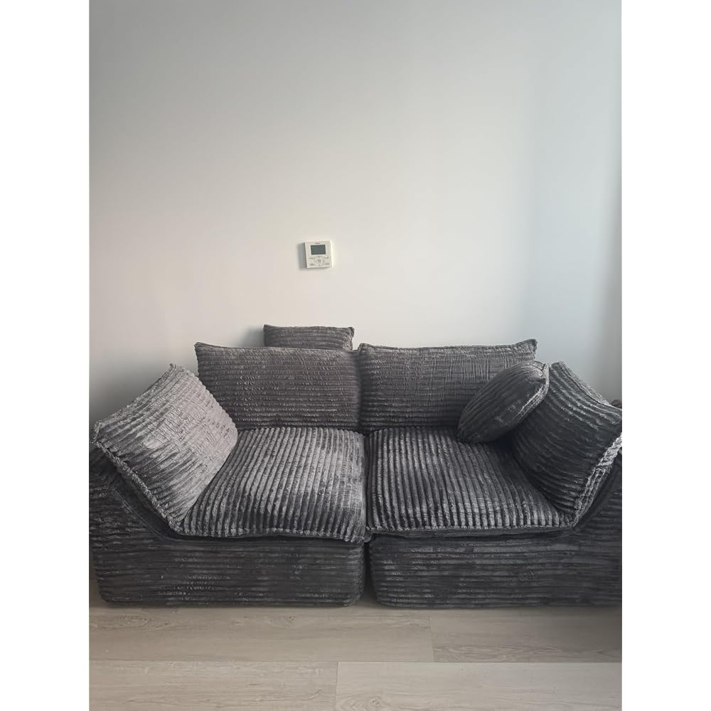 130 Inch Boneless Cloud Couch with 2 Ottomans, Compressed 4 Seat Modular Sectional Sofa, Fully Foam Couch for Large Living Room, Waffle Knit Fabric, No Hard Frame Sofa with 6 Pillows, White