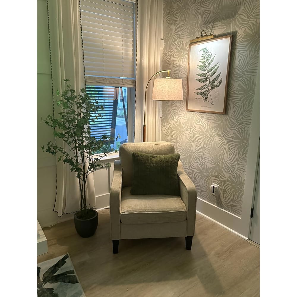 Accent Chair for Living Room, Mid Century Modern Reading Chair for Bedroom, Upholstered Armchair with Side Pockets, Comfy Single Sofa Side Chair for Office, Apartment, Small Room, Light Brow