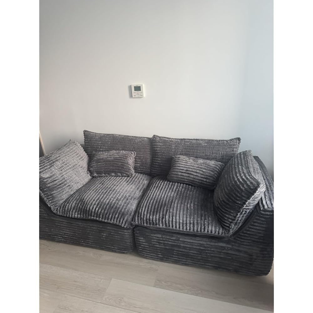 130 Inch Boneless Cloud Couch with 2 Ottomans, Compressed 4 Seat Modular Sectional Sofa, Fully Foam Couch for Large Living Room, Waffle Knit Fabric, No Hard Frame Sofa with 6 Pillows, White