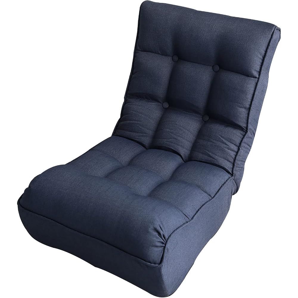 Single sofa reclining chair Japanese chair lazy sofa tatami balcony reclining chair leisure sofa adjustable Floor Couch Sofa 4-segment Adjustable Back for living room, bedroom, dormitory (Navy)