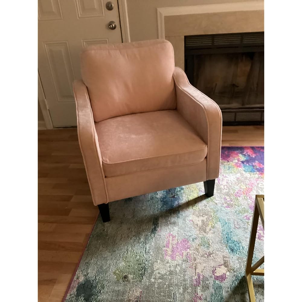 Accent Chair for Living Room, Mid Century Modern Reading Chair for Bedroom, Upholstered Armchair with Side Pockets, Comfy Single Sofa Side Chair for Office, Apartment, Small Room, Light Brow