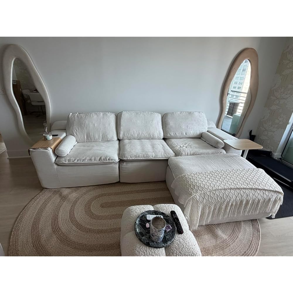 112" Cloud Couch with Padded Armrests & Moveable Ottoman Dark Grey