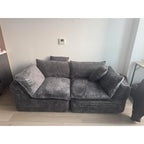 130 Inch Boneless Cloud Couch with 2 Ottomans, Compressed 4 Seat Modular Sectional Sofa, Fully Foam Couch for Large Living Room, Waffle Knit Fabric, No Hard Frame Sofa with 6 Pillows, White