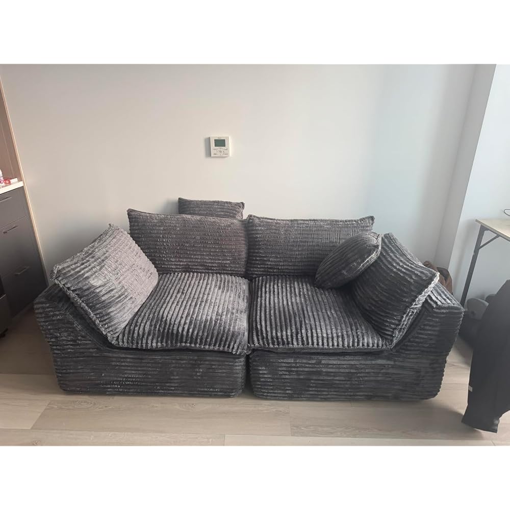 130 Inch Boneless Cloud Couch with 2 Ottomans, Compressed 4 Seat Modular Sectional Sofa, Fully Foam Couch for Large Living Room, Waffle Knit Fabric, No Hard Frame Sofa with 6 Pillows, White