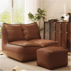 PU Lounge Chair American Luxury Home Furnishings Lying Down Sleeping Leisure Retro Caterpillar Lazy Sofa 110° Ergonomic Floor Recliner Single Seat Beanbag for Living Room Bedroom （with Footstool）