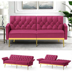 Velvet Sofa Bed w/Adjustable Armrests & Backrests, Fuchsia