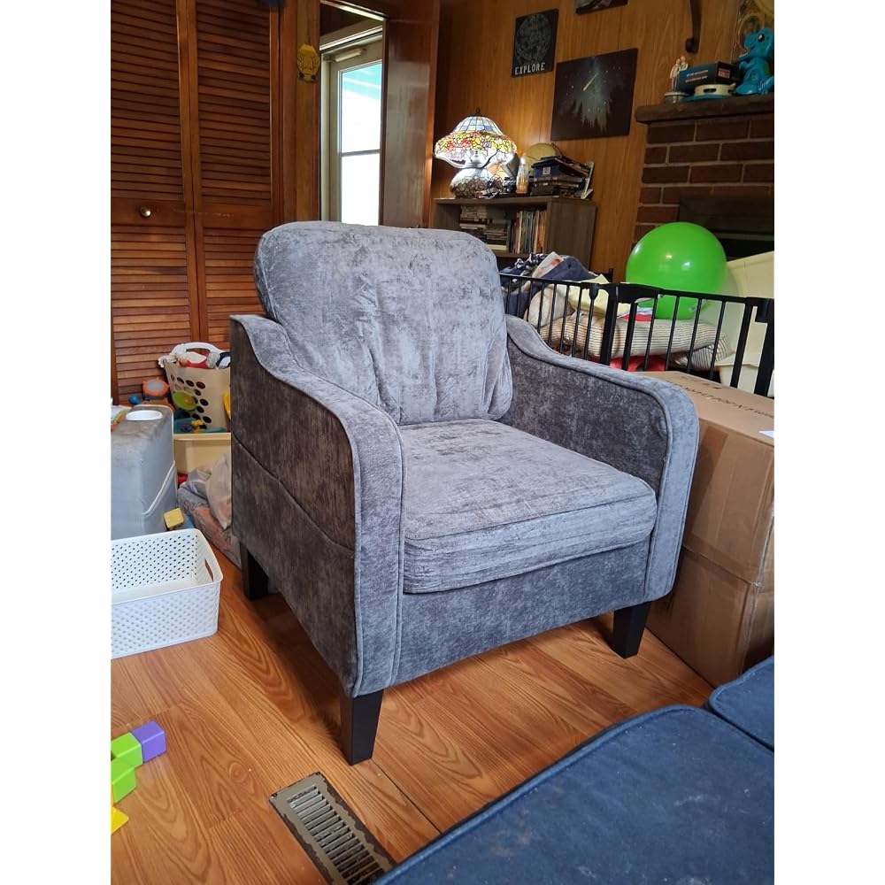 Accent Chair for Living Room, Mid Century Modern Reading Chair for Bedroom, Upholstered Armchair with Side Pockets, Comfy Single Sofa Side Chair for Office, Apartment, Small Room, Light Brow