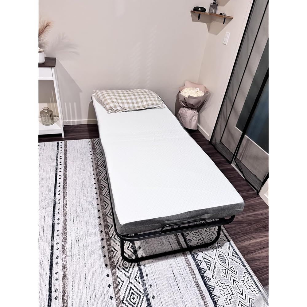 75''x46'' Folding Bed with Mattress for Adults, Large Size Rollaway Folded Bed for Hospital/School/Living Room, Sturdy Frame, Big Space, Comfortable Sleep