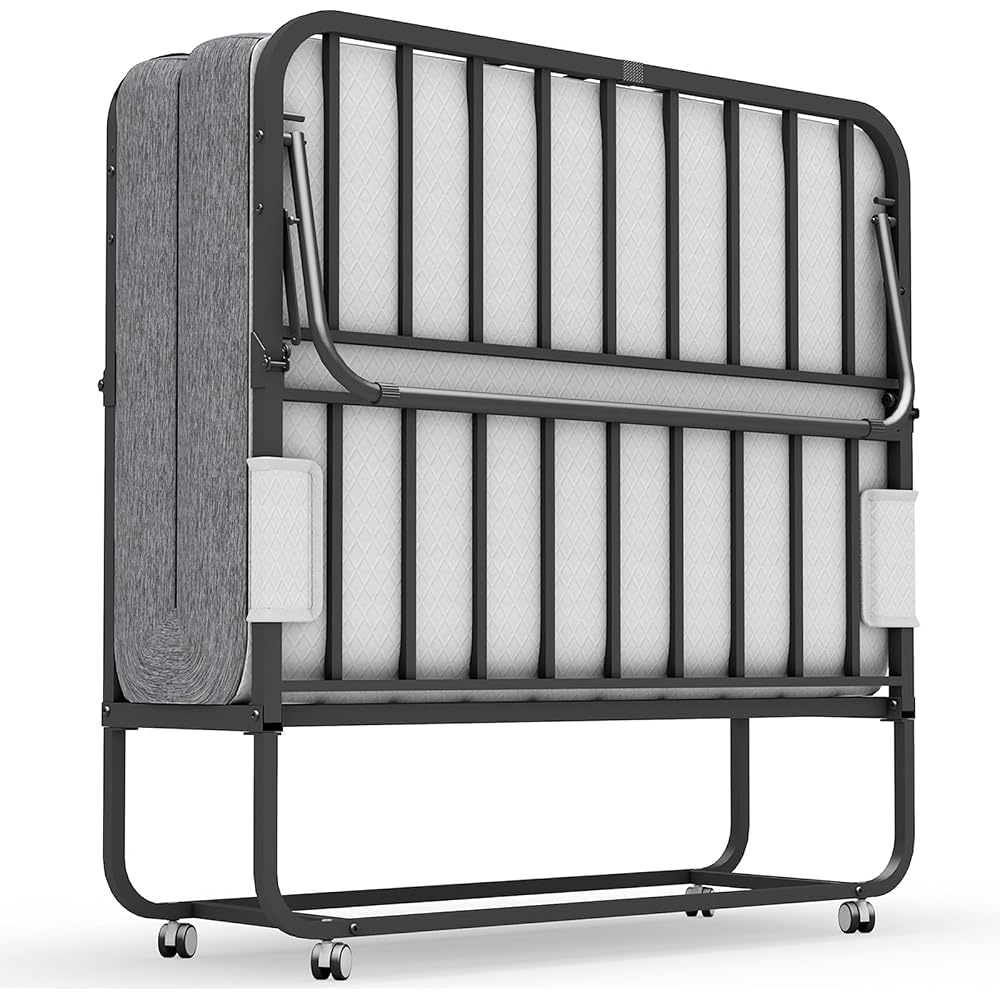 75''x46'' Folding Bed with Mattress for Adults, Large Size Rollaway Folded Bed for Hospital/School/Living Room, Sturdy Frame, Big Space, Comfortable Sleep