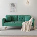 Modern 70" Velvet Sofa Bed Futon,Convertible Sleeper Couch with Adjustable Backrest, Split Back Loveseat with Golden Chrome Legs & 2 Pillows for Small Spaces,Living Room, Apartment (Green)