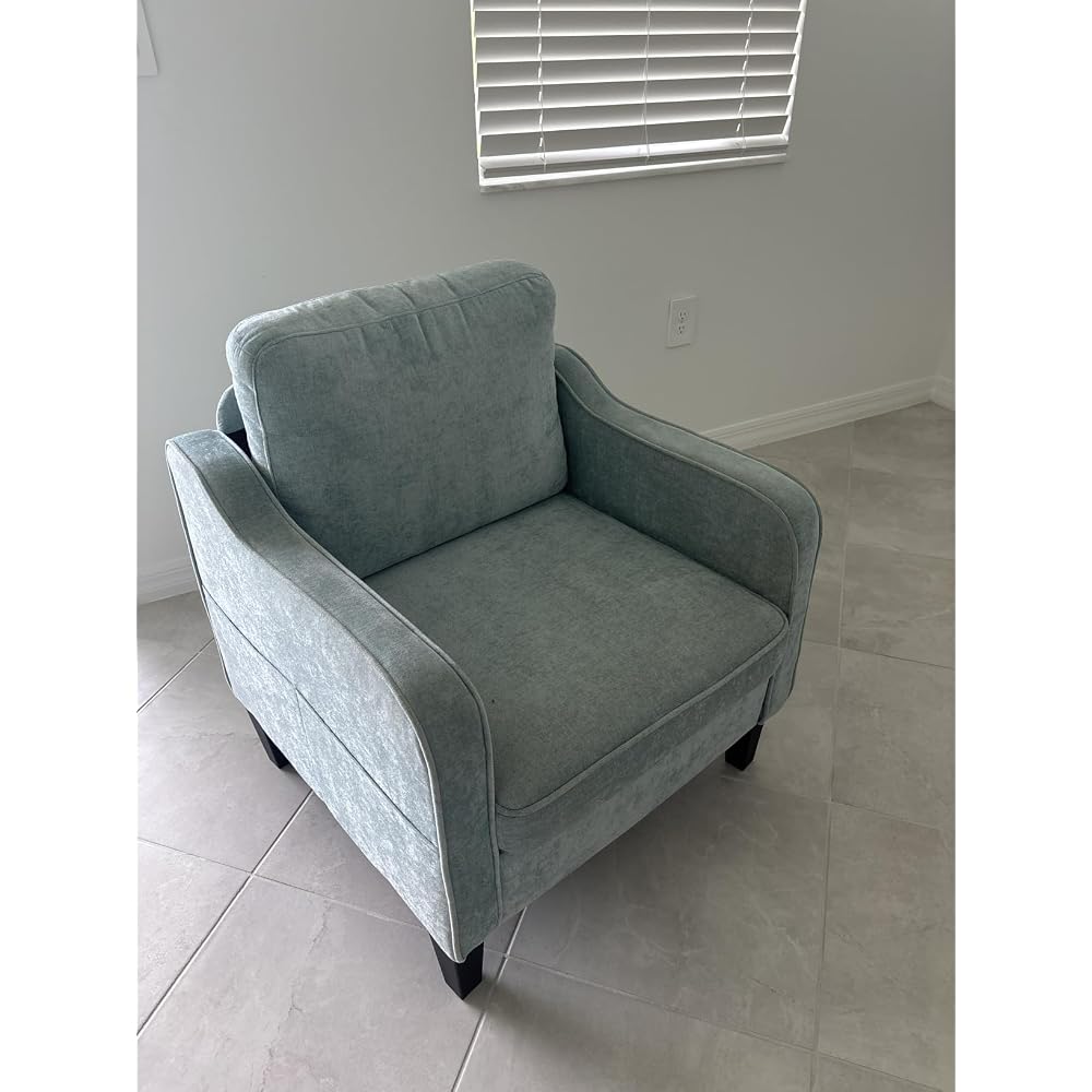 Accent Chair for Living Room, Mid Century Modern Reading Chair for Bedroom, Upholstered Armchair with Side Pockets, Comfy Single Sofa Side Chair for Office, Apartment, Small Room, Light Brow