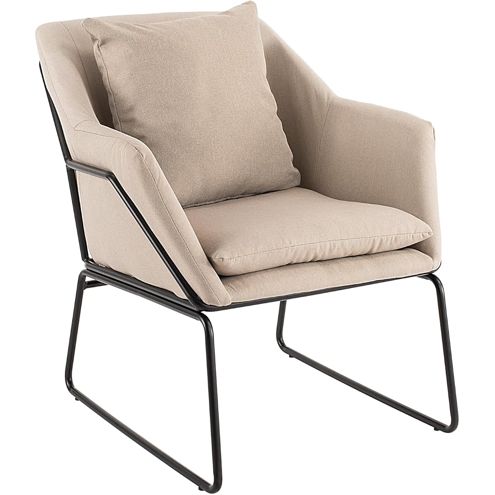 Odile Accent Chair, Plush Back Cushion, Black Metal Frame, Modern Living Room Upholstery Furniture