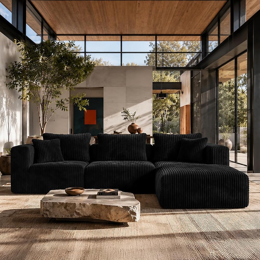 Modular Boneless Couch 106 in, Sectional Sofa with Chaise Deep Seat