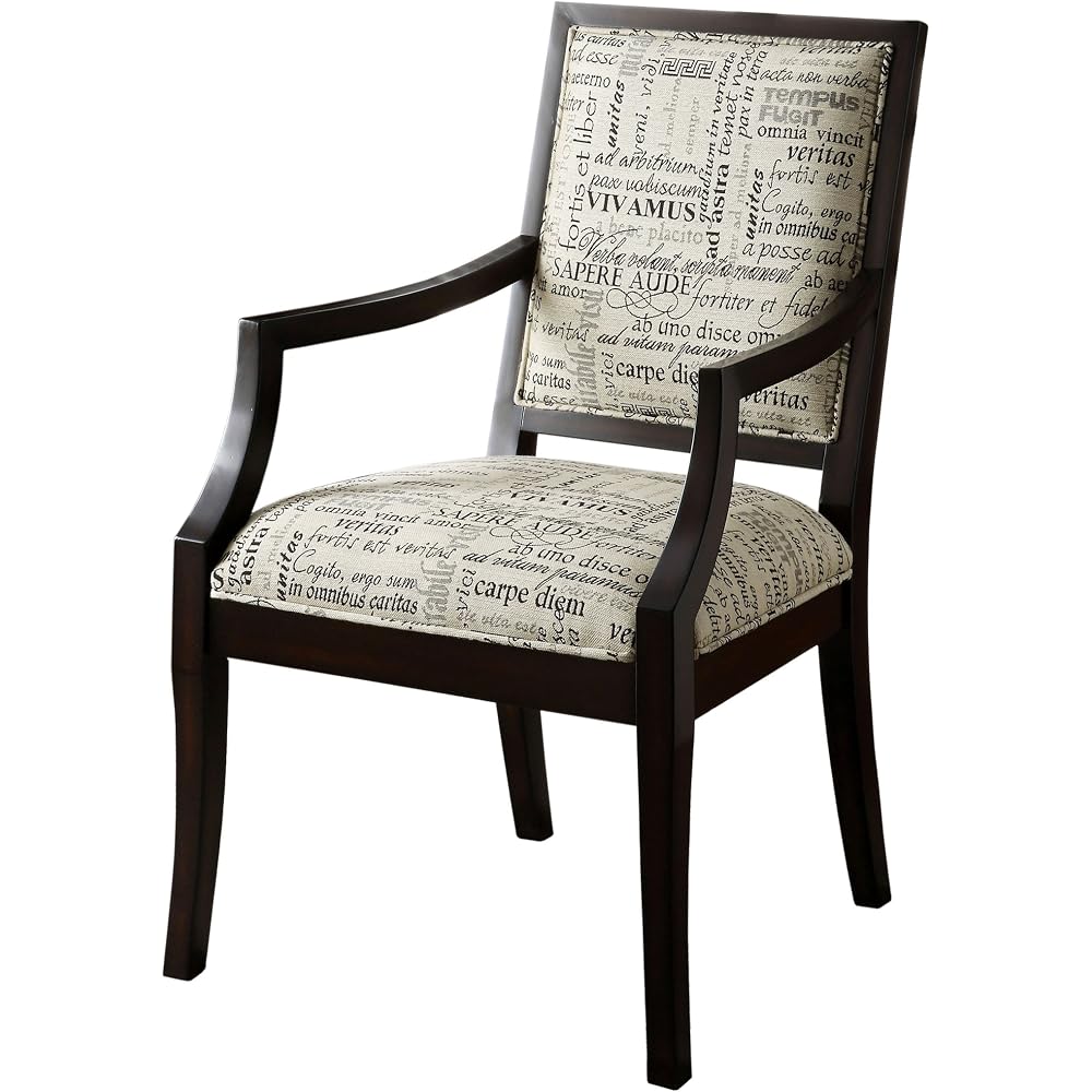 Niam Letter Patterned Padded Fabric Arm Chair, Espresso Finish