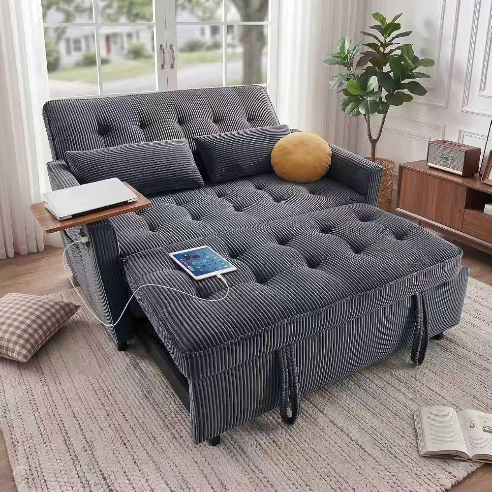 55'' Sleeper Sofa Bed, Convertible Pull Out Couch(Darkgrey)