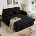Sleeper Sofa Bed,3-in-1 Convertible Pull Out Couch with Adjustable Backrest for Living Room,Loveseat Sofa Bed with Side Pockets,Easy Assembly,Black,1 PCS