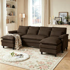 104" U Shape Cloud Couch, Convertible Sectional Sofa, Comfy Couches with Double Chaise and Sleepable Armrests, 4 Seats Sectional Sofa for Living Room, Coffee