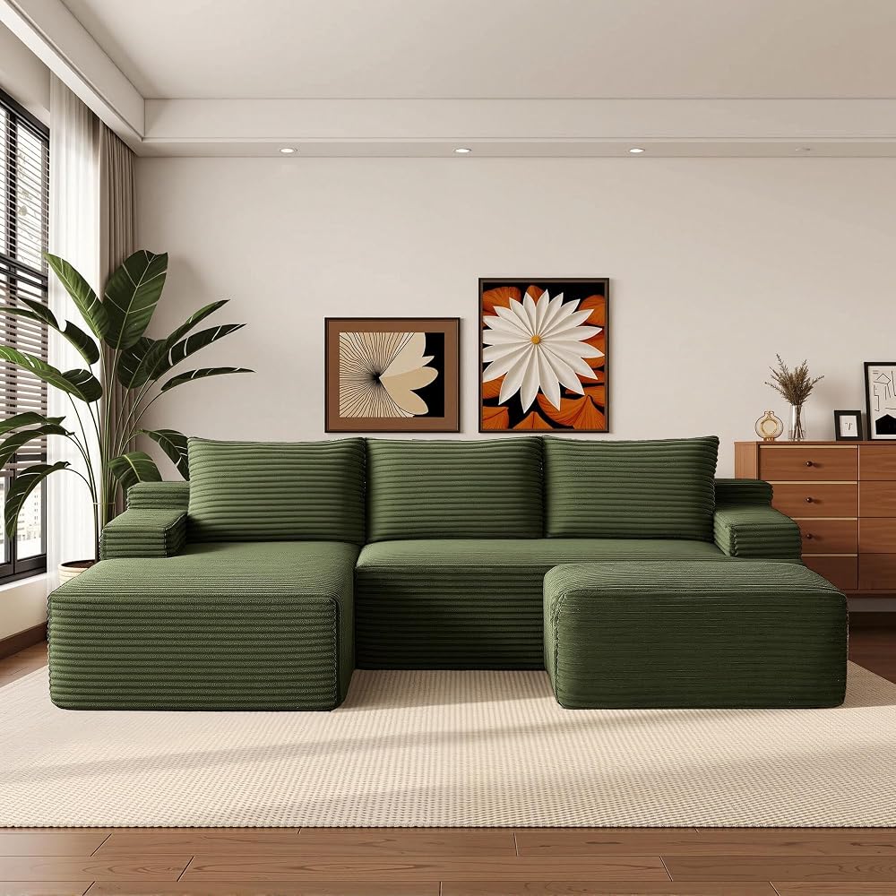 Boneless Couch Comfy Sectional Couches for Living Room,U Shaped Modular Cloud Couch Sofa, Minimalist Modular Sectional Sofa with Deep Seat
