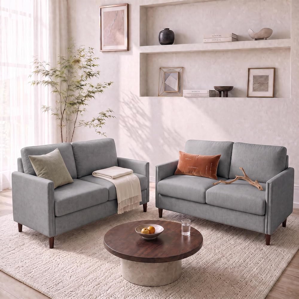 52 in Loveseat Sofa (2 Sets)- Small Couch, Light Grey