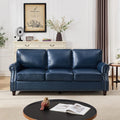Faux Leather Sofa, Mid Century Modern Couch with Rolled Arm & Nailhead Trim for Living Room, Office - Blue