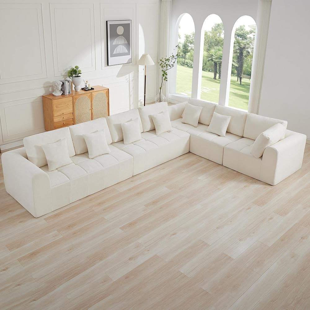 170''Modular Sectional Couches for Living Room, Cloud Boneless Compressed Sectional Sofa, Oversized L Shaped 7 Seater Upholstered Memory Foam Sofa, No Assembly, Chenille Beige