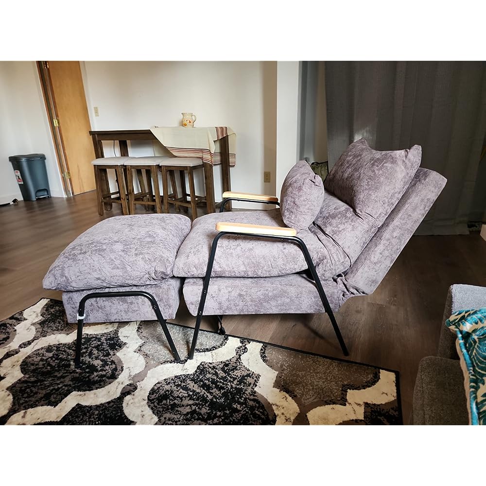 Accent Recliner Chair with Ottoman, Modern Fabric Armchair, Upholstered Sofa Bed for Living Room Bedroom, Small Space 4055 (Black Frame, Brown)