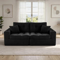 80" Boneless Loveseat Sofa, Cloud Couch with Layered Cushion, Small Couch Compressed Foam Sofa for Living Room, Apartment, Office, Black Corduroy
