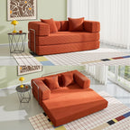 Sofa Bed, 62'' Folding Floor Couch, Compressed Convertable Sleeper Sofa, Memory Foam Couch with Pillow Back Support Armrest, 4-in-1 Futon Sofa Bed for Living Room, Tangerine