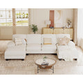 Sectional Couches for Living Room, U Shaped Couch with Chenille Fabric, 4 Seat Modern Sofa with Removable Pillows for Apartment and Small Space (Fabric, White)
