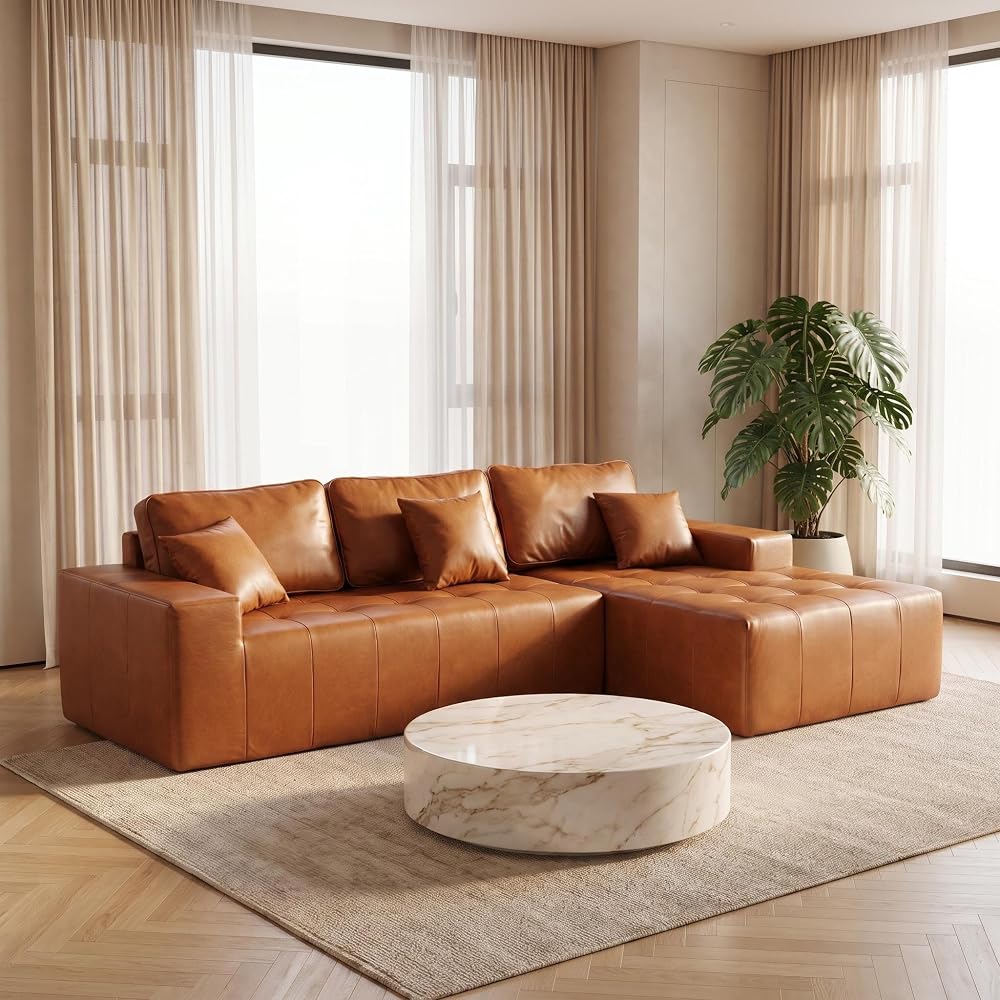 L Shaped Sectional Sofa, Faux Leather Chaise Couch for Living Room