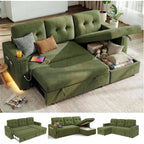 81" LED L-Shaped Sectional Couch, Sleeper Sofa Bed for Living Room, Green