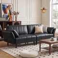 83" Faux Leather Futon Sofa Bed,Convertible 3-Seater Leather Couch(Black)