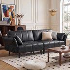 83" Faux Leather Futon Sofa Bed,Convertible 3-Seater Leather Couch(Black)